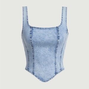 Blue Square Neck Sleeveless Bodysuit